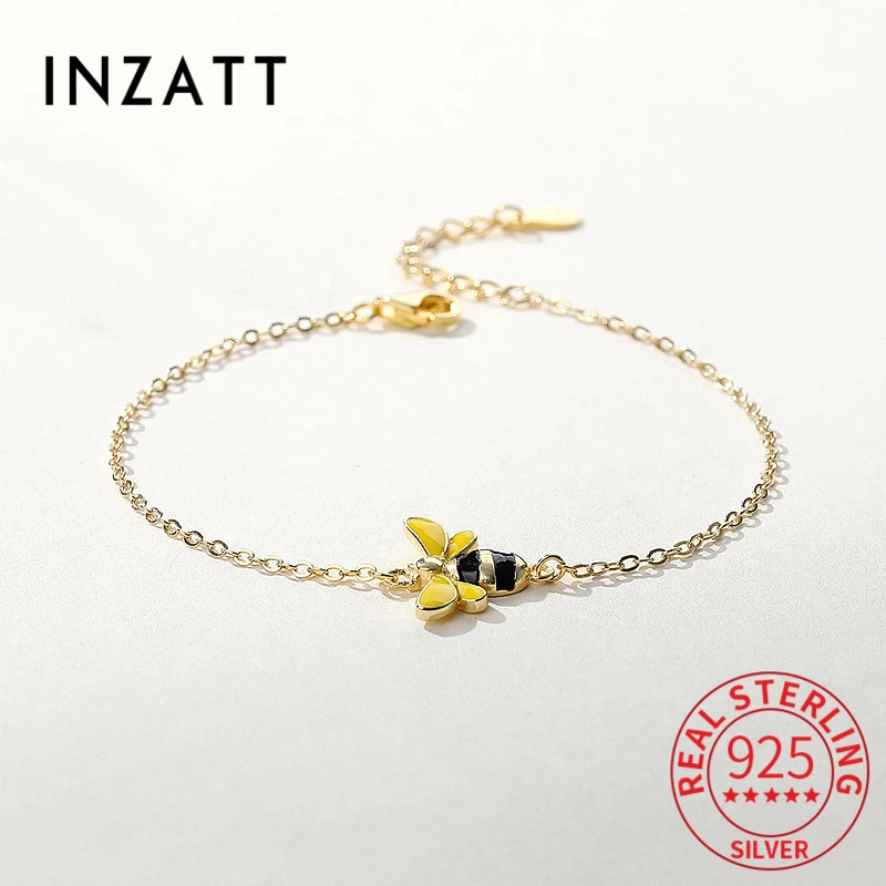 

INZATT Real 925 Sterling Silver Enamel Bee Chain Bracelet For Fashion Women Cute Fine Jewelry Minimalist Animal Bijoux
