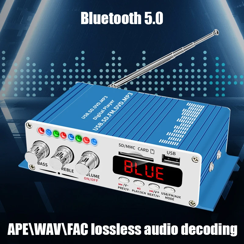 Миниатюрный усилитель мощности Bluetooth с поддержкой FLAC без потерь AV APE музыкальный формат USB SD FM радио Функция с дистанционным управлением Миниатюрный усилитель мощности Bluetooth с поддержкой FLAC без потерь AV APE музыкальный формат USB SD FM радио Функция с дистанционным управлением