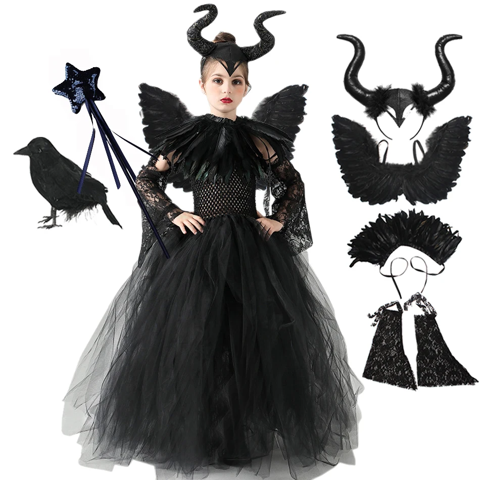 Малефисент Диснея зло темная королева костюм на Хэллоуин для девочек роскошные