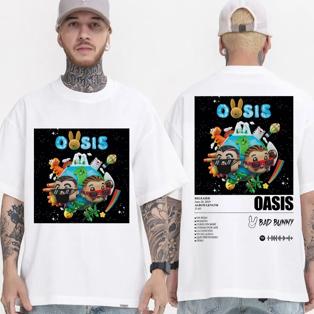 

Bad Bunny Oasisalbum Cover Prints T Shirt Hip Hop Harajuku Fashion Short Sleeve T-shirt Men Women's Oversized Streetwear Tshirts