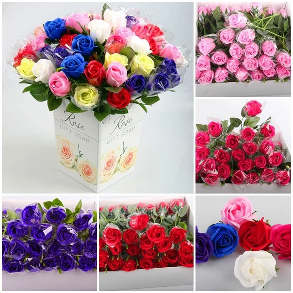 

60 x Creative Wedding Favors Flowers Birthday Party Decoration, Lover Gifts, Single Rose Soap Artificial Flowers 4 Colors