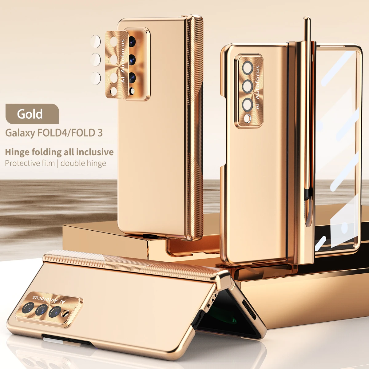 As Gift For Samsung Galaxy Z Fold 3 4 5g Shockproof Magnetic Hinge Coverage Case With S Pen Holder + Front Screen Glass