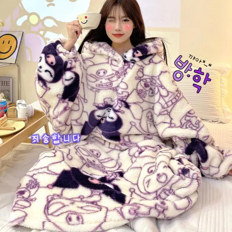 Популярный утепленный зимний комбинезон с капюшоном Sanrio для девочек ночная