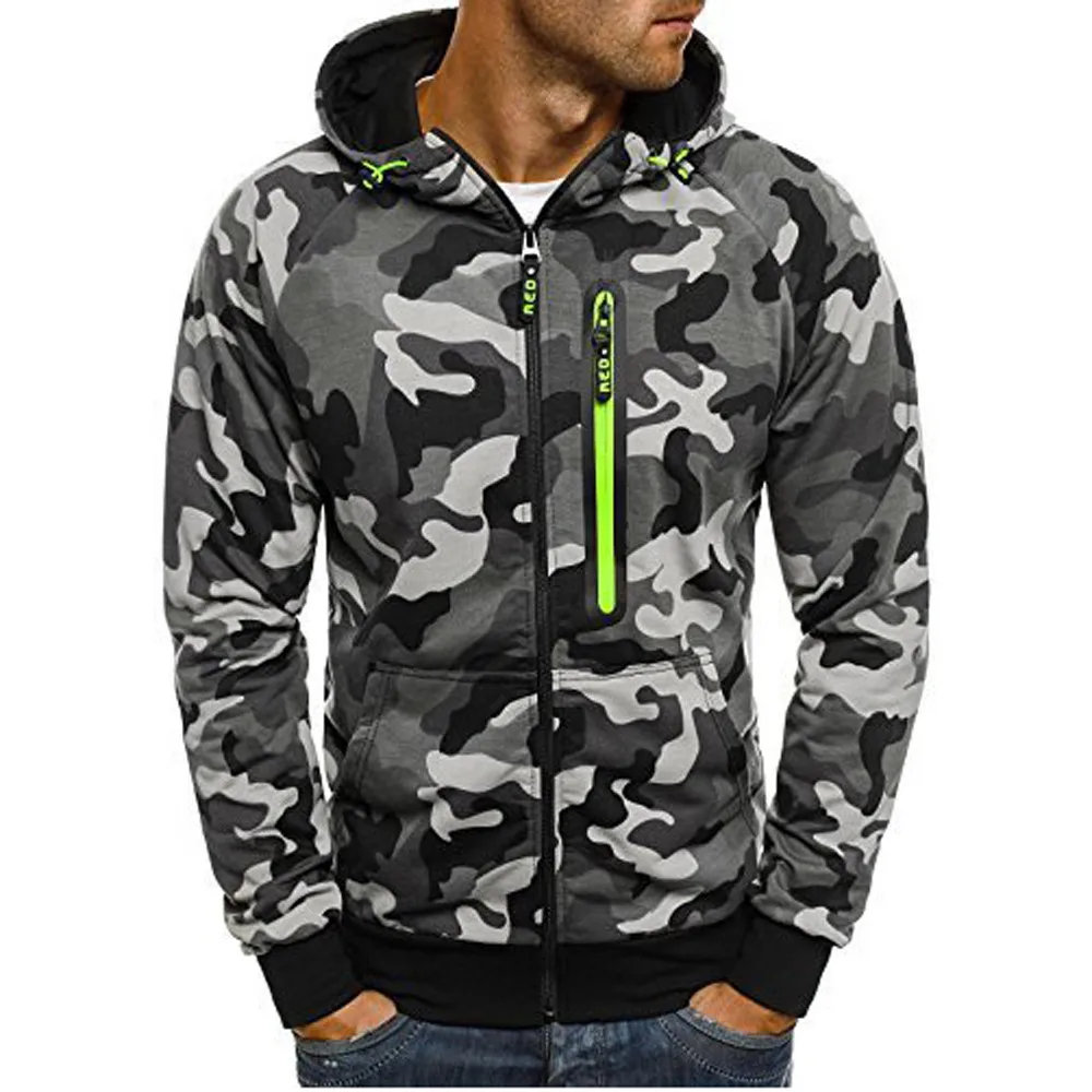 

2023HOT Casual Men's sweatshirt Camouflage Zipper Pullover Long Sleeve Hooded Sweatshirt streetwear men's clothing Tops