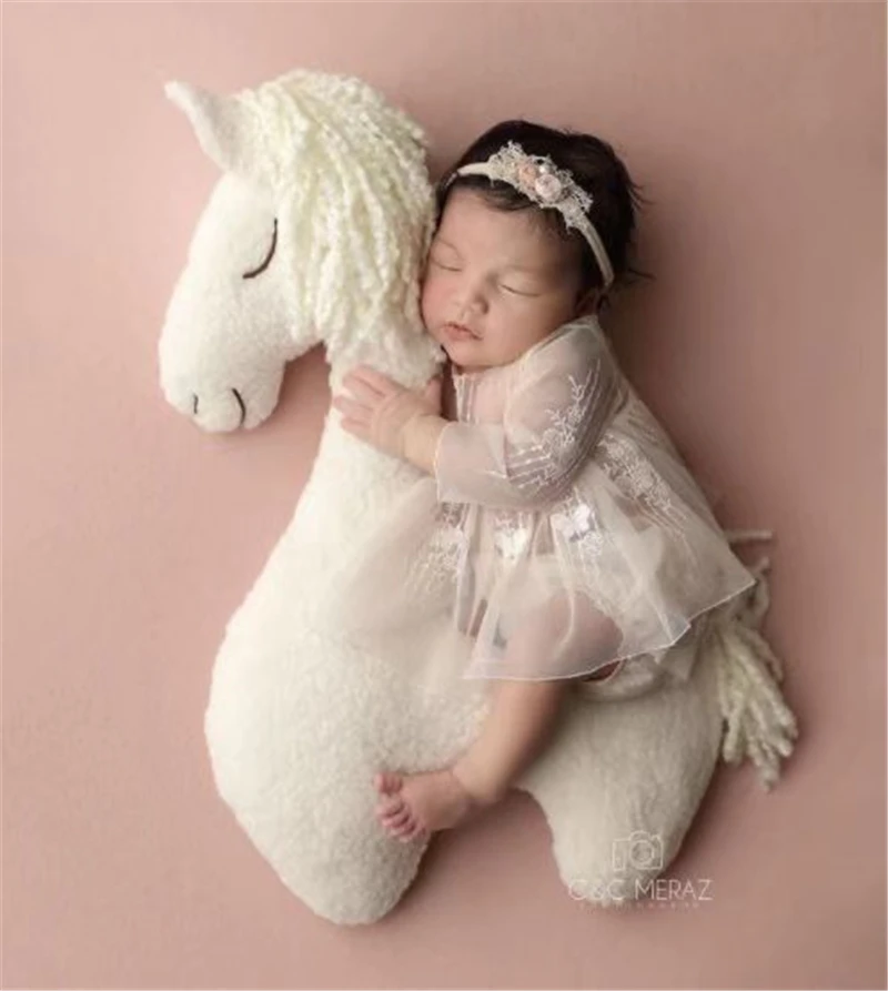 Dvotinst Newborn Photography Props for Baby Creative Posing Unicorn Furry Cute Alpaca Studio Shooting Accessories Photo Props enlarge