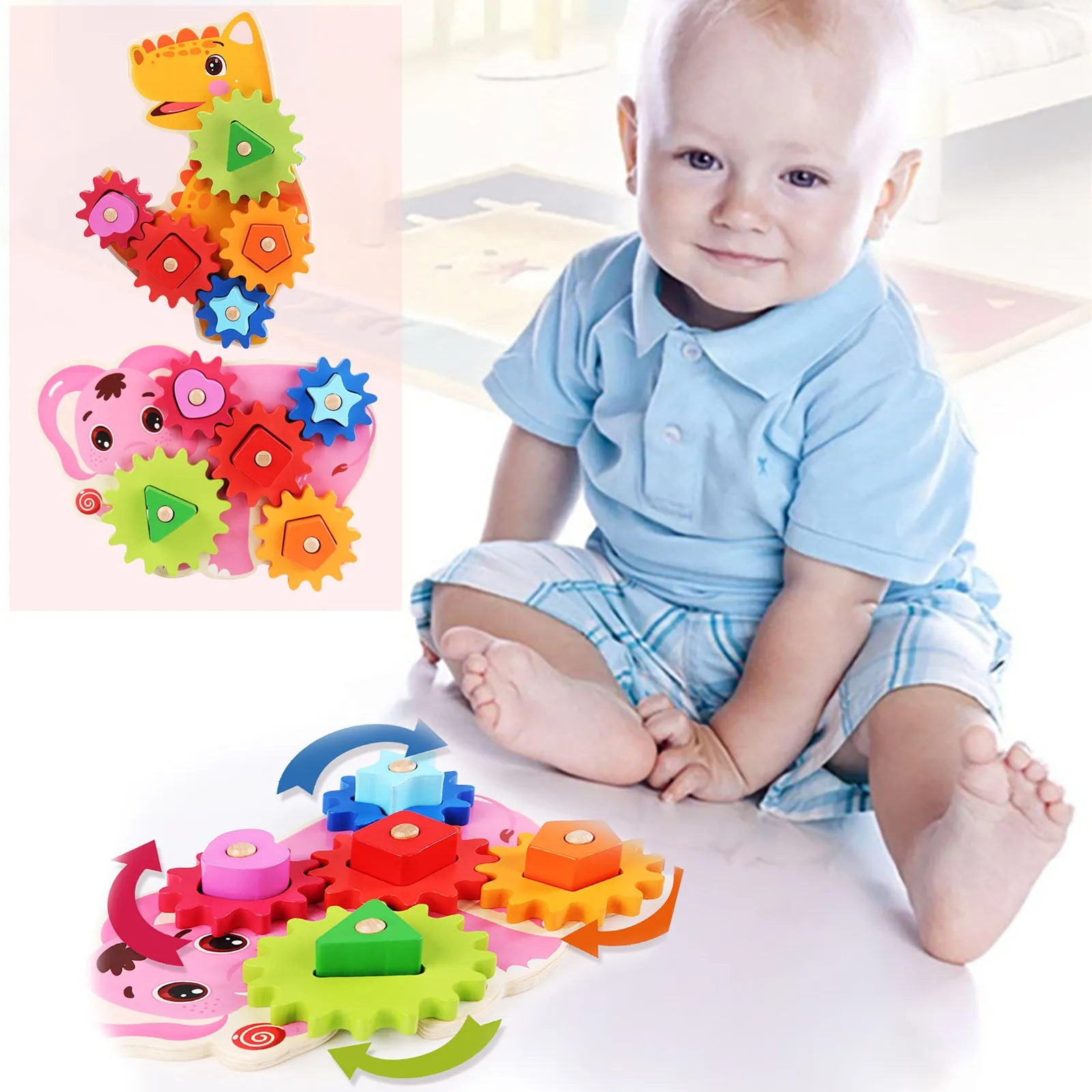 

Kids Toys Wooden Dinosaur Gear Game Educational Sorting Game with Turning Wheels Animal Magnets Multiplication Tables for Kids