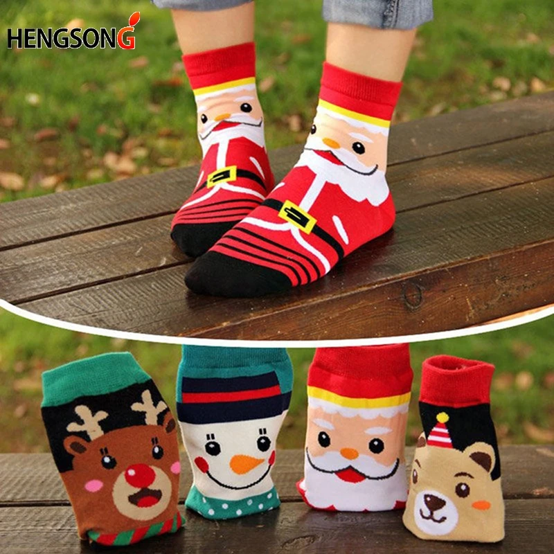 

HENGSONG 4 Pairs/Pack New Hot Women Sports Socks 3D Funny Christmas Women's Soks Autumn Winter Lady Girls Cotton Yoga Sock