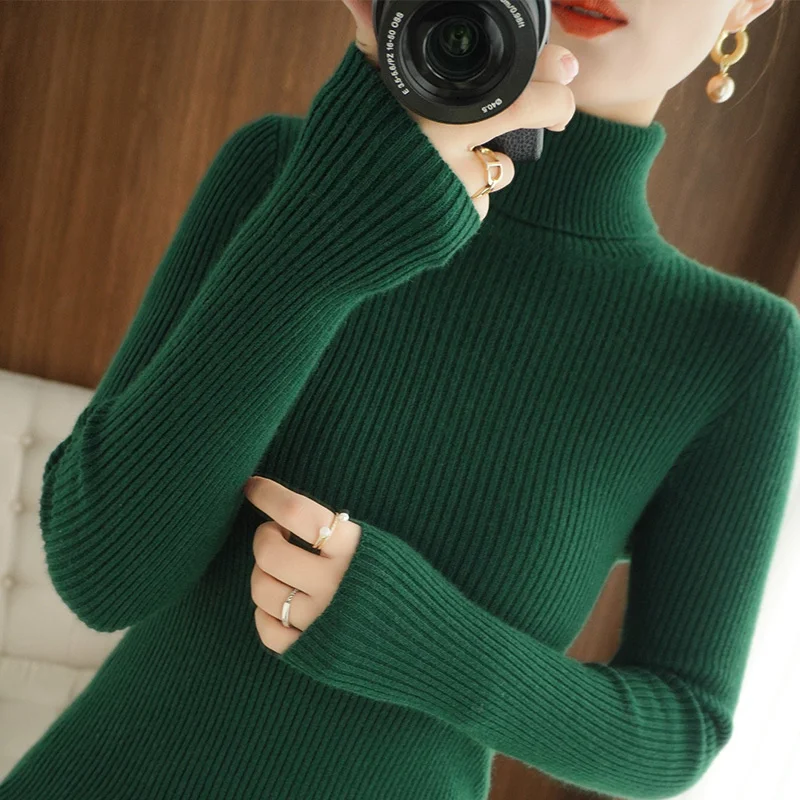 

2023 Autumn Winter Cashmere Women Turtleneck Sweater Solid color Warm Pullovers Sweater Long Sleeve Cashmere Jumper 2117