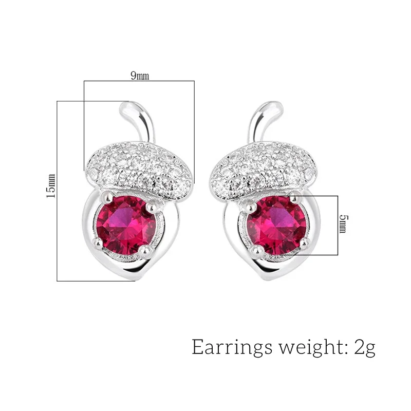 Женские серьги-гвоздики с красными кристаллами ювелирные изделия клубничным