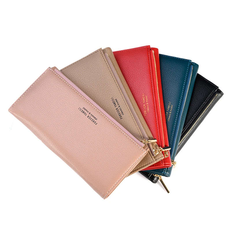 

Women's PU Zipper Clutch Wallet Female Coin Purse Ladies Wristband Simple Card Holder Wallet
