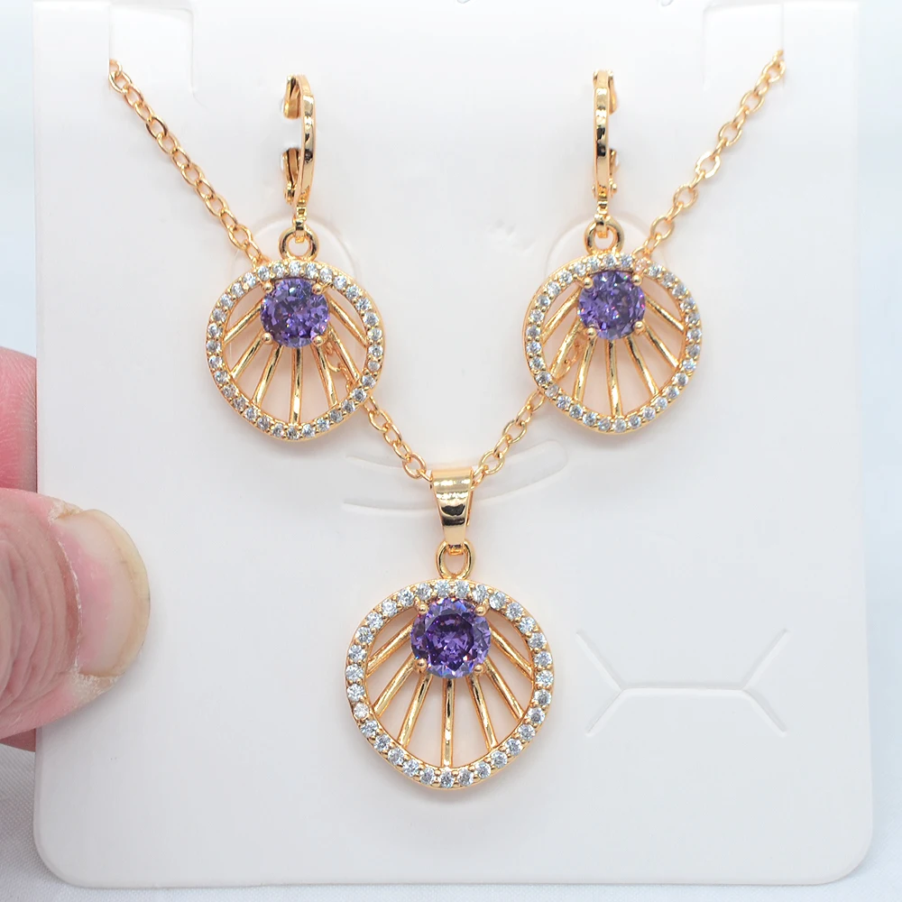 Модный женский комплект ювелирных изделий золотого цвета с фиолетовым