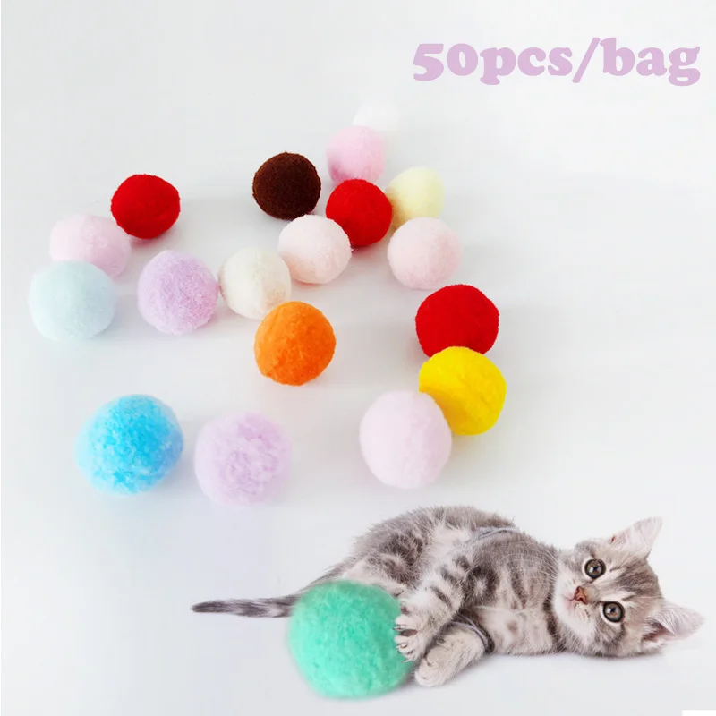 

10/20/30/50Pcs Plush Ball Cat Toys Colorful Molar Bite Resistant Bouncy Ball Interactive Funny Cat Balls Chew Toy Pets Supplies