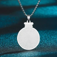 chengxun chinese great wall pattern pendant necklace men women stainless steel round medallion charm neck chain jewelry collar