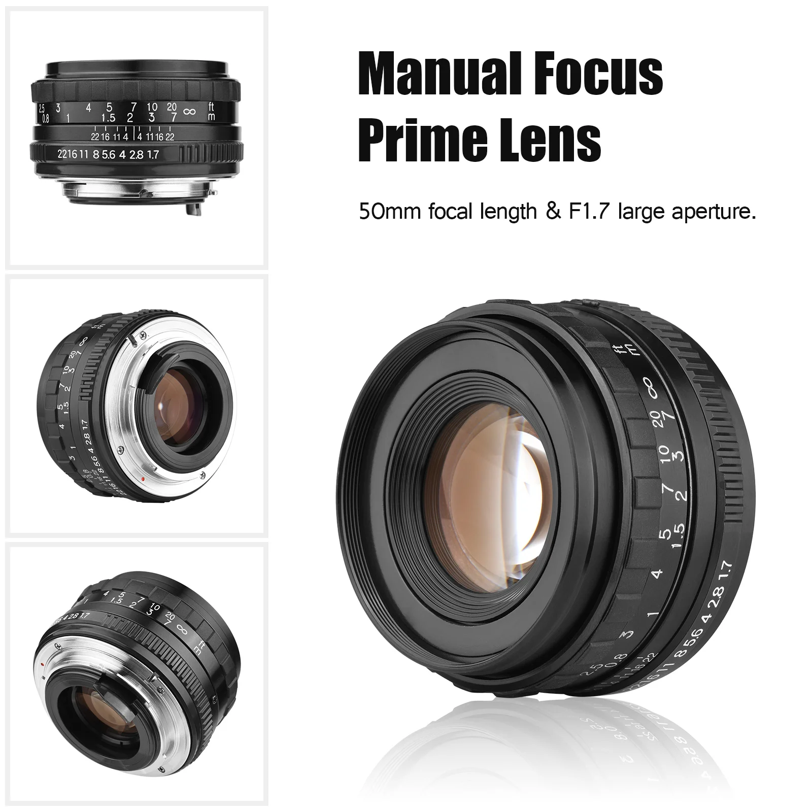 

50mm F1.7 Large Aperture Camera Lens Manual Focus Prime Lens PK Mount Replacement for Pentax K1/ K-1 Mark II Full Frame Cameras