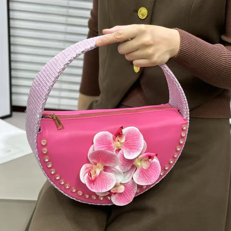 Модные женские сумки Moth Orchid Deco розового цвета в форме полумесяца дизайнерские