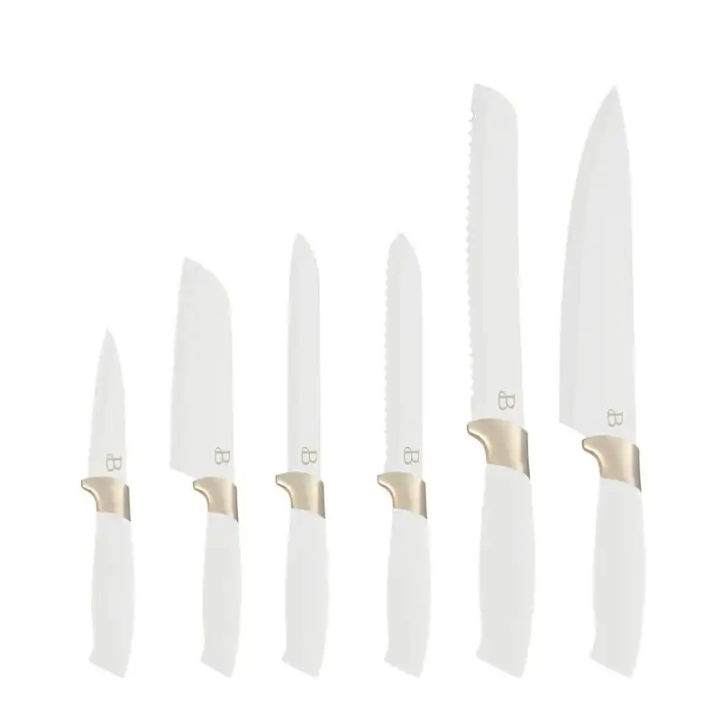 

Piece Stainless Steel Knife Set in White Champagne Gold By Drew Barrymore
