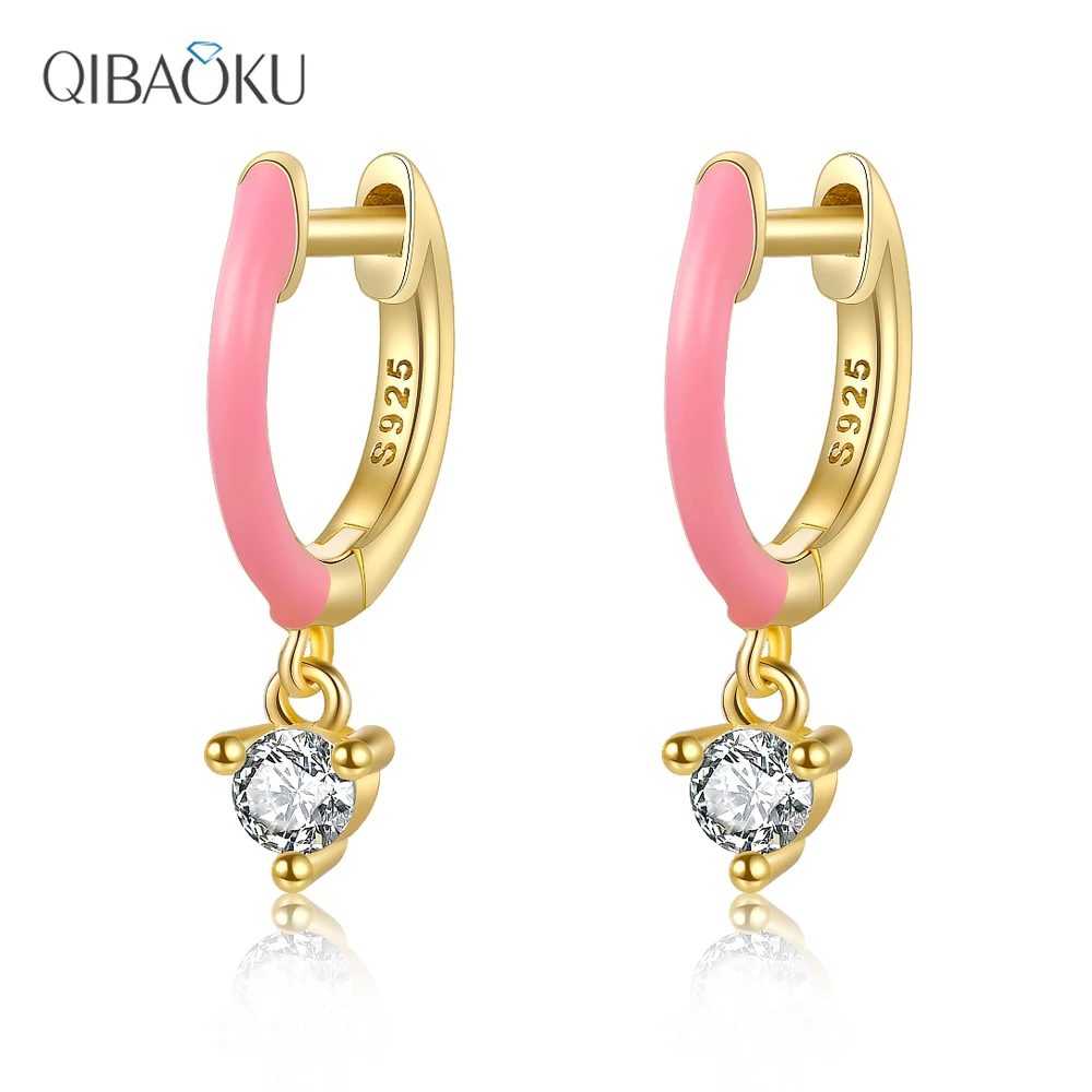 

S925 Sterling Silver Earring Pink Gold Circle With Small Zircon Hoop Earrings For Women Fashion Wedding Jewelry