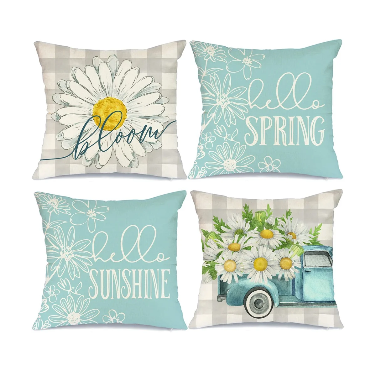 

Spring Pillow Covers 18X18 4 Farmhouse Throw Pillows Spring Decorations Pillowcase Home Decor for Couch Sofa