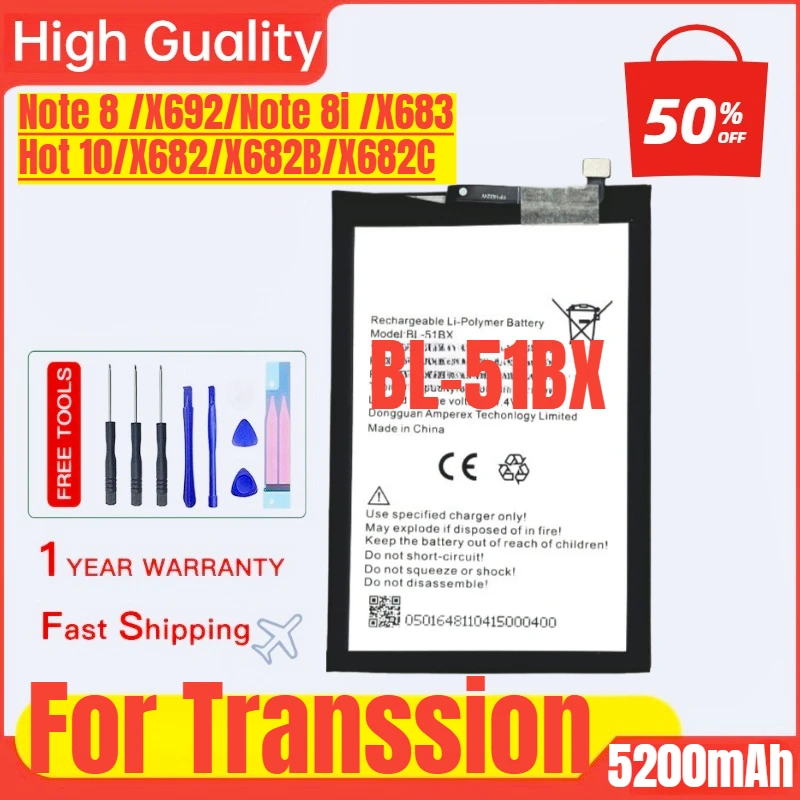 Фото BL-51BX для TECNO Transsion Note 8 /X692/Note 8i /X683/Hot 10/X682/X682B/X682C Замена аккумулятора для мобильного телефона №1
