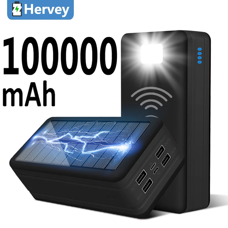 10000mAh Wireless Solar Power Bank Портативное зарядное устройство большой емкости 4USB LEDLight Outdoor