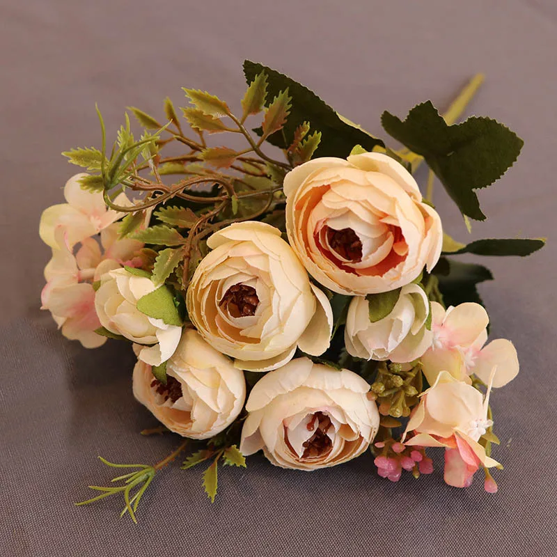 

Artificial Flowers Silk Fake Tea Rose Floral Camellia for Wedding Party Home Decoration Bouquet AA