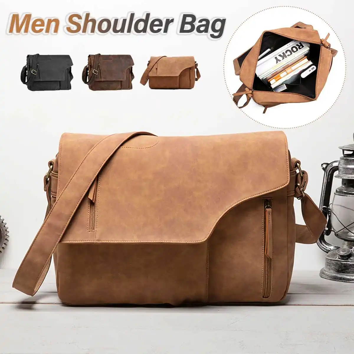 

Ekphero 2022 New Men Vintage Leather Shoulder Bag Multi-Pockets Versatile Casual Crossbody Bag Leather Briefcase Laptop Bag