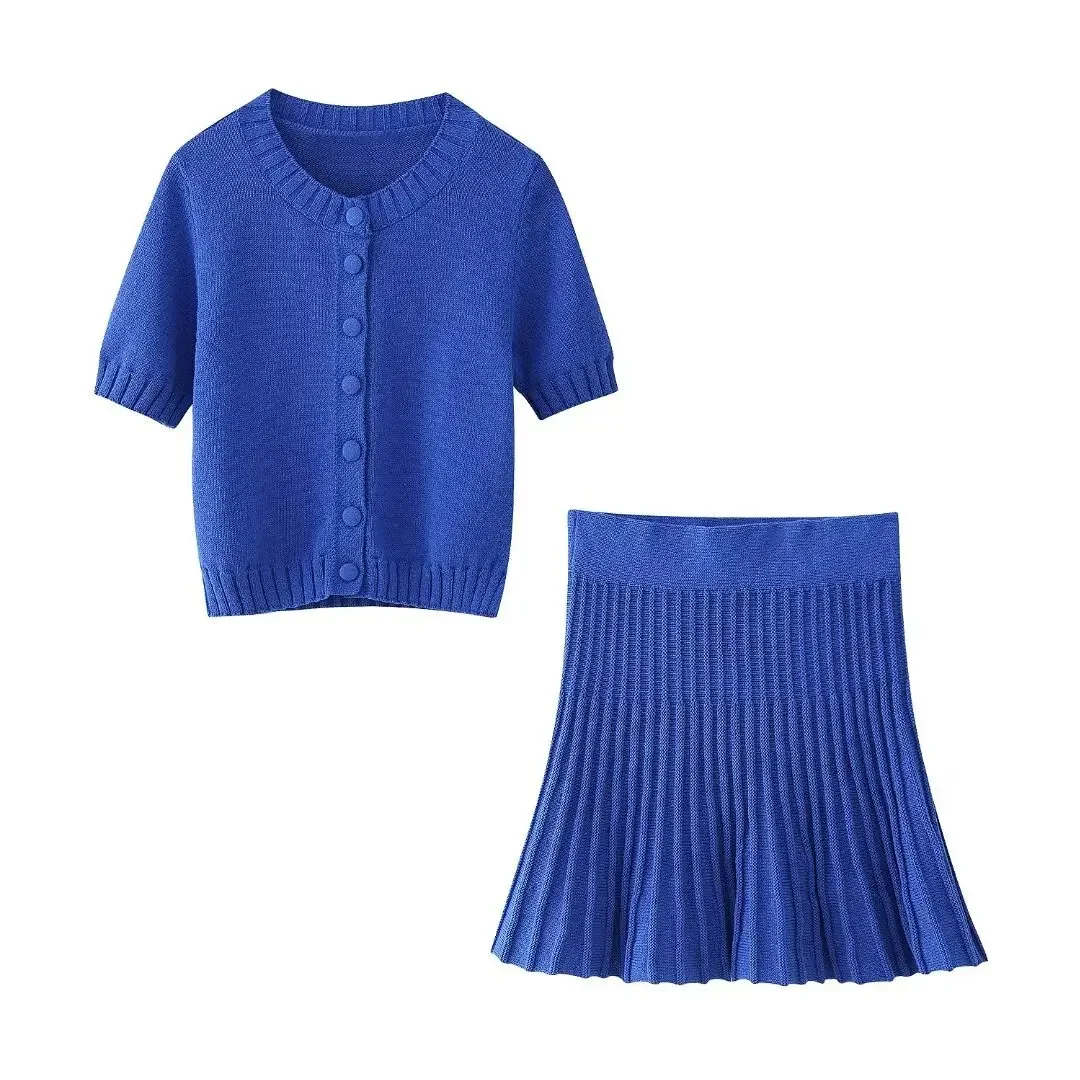 Новинка лета 2024 женский ярко-синий Модный кардиган эластичное Плиссированное