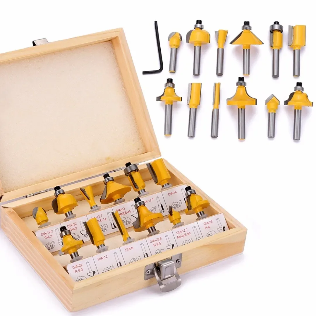 

12pcs Milling Cutter Set 8mm Straight Milling Cutter Sawdust Tungsten Carbide Finishing Cutting Woodworking Trimming Tool