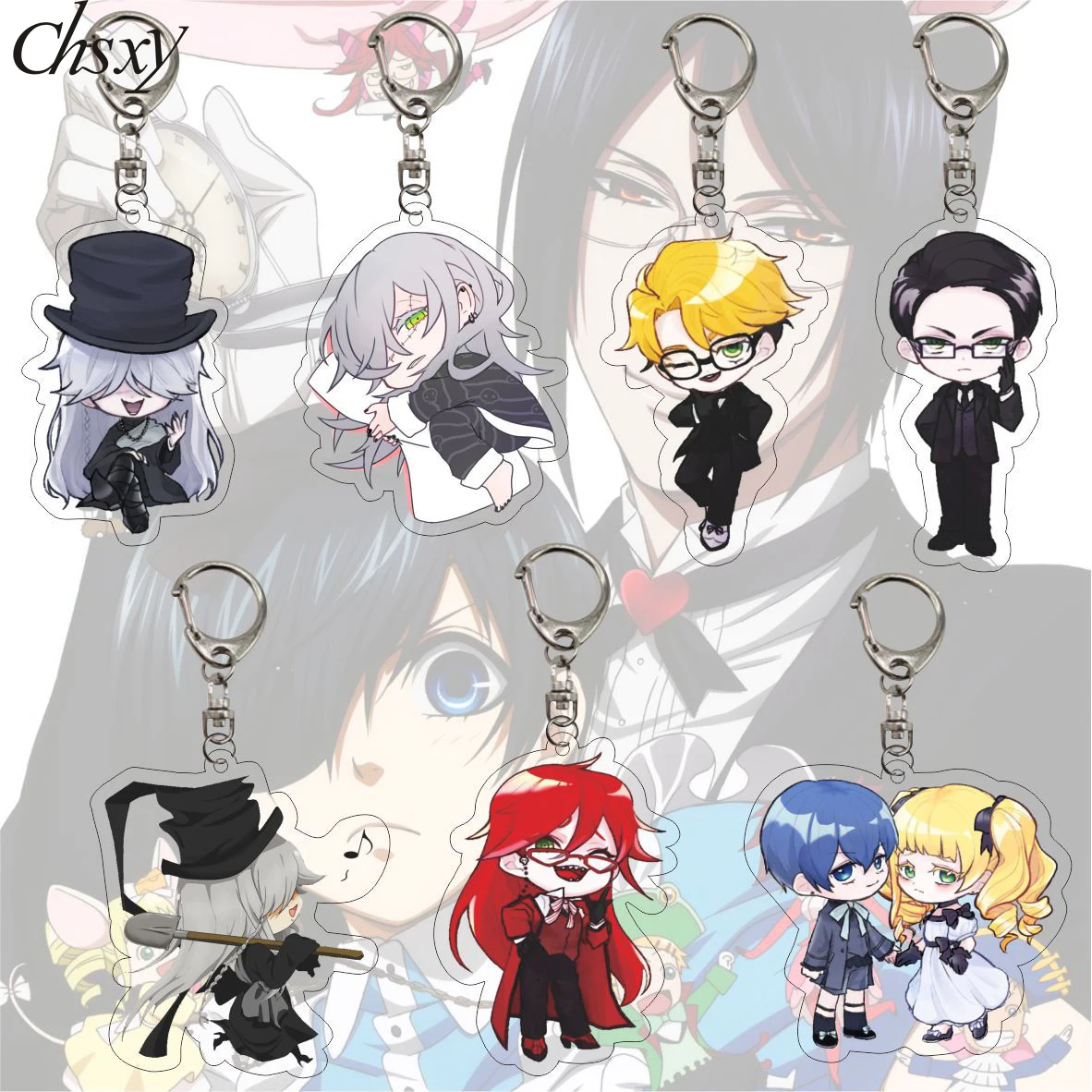 

Anime Black Butler Kuroshitsuji Acrylic Keychain Cartoon Figures Pendant Key Chain Bag Accessory Cosplay Otaku Jewelry Fans Gift