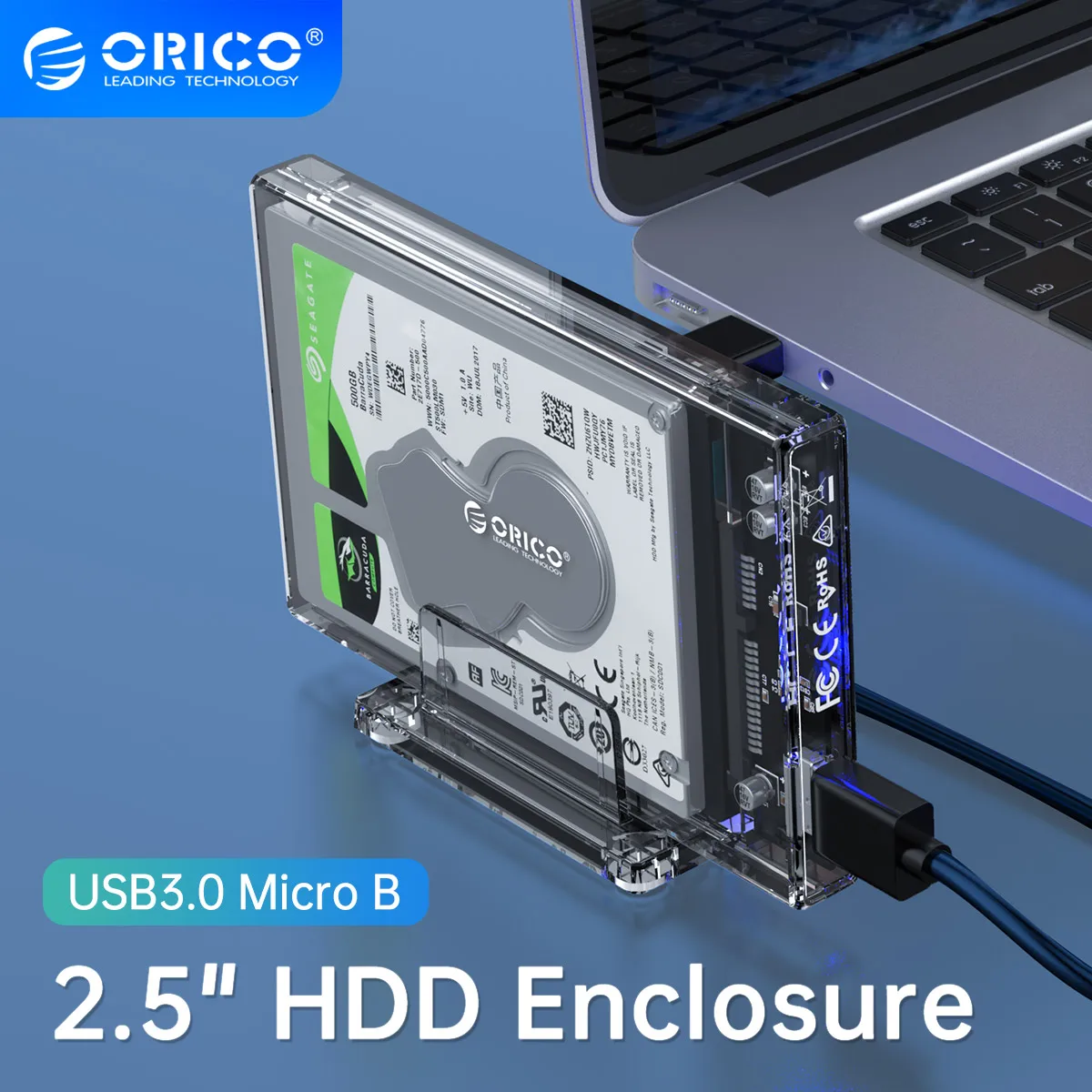 ORICO HDD Case 2.5'' SATA to USB 3.0 Transparent HDD Enclosure with Stand for SSD Disk HDD Box HD External Hard Disk Case