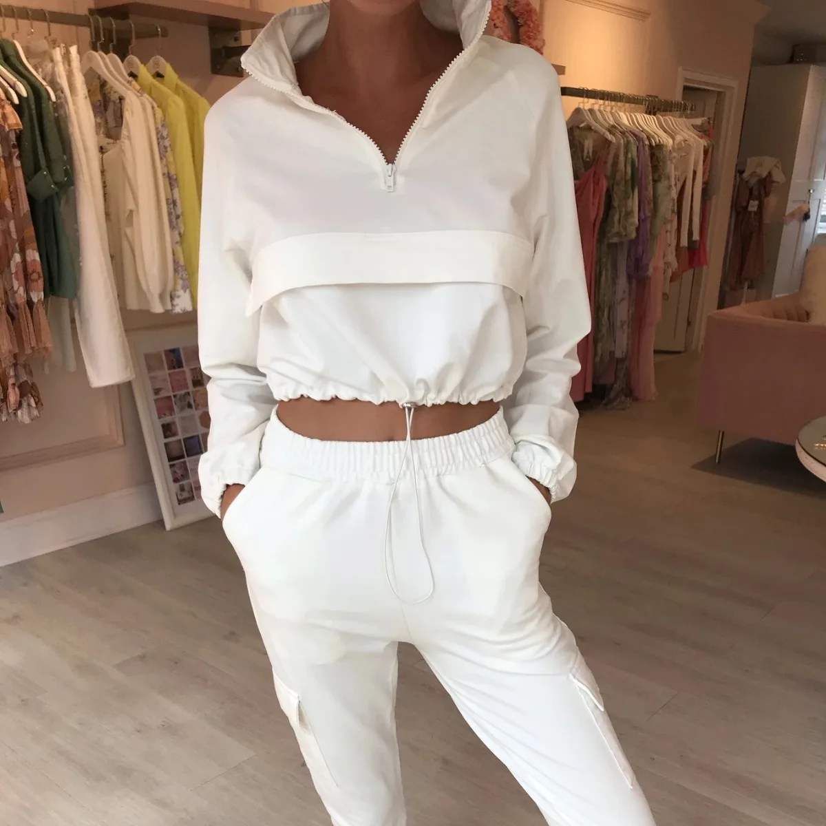 

Straight for Women's Zipper High Collar Long Sleeve Cropped Top Short Long Pants Set Two-piece Sportswear Sportswear Neon Suit