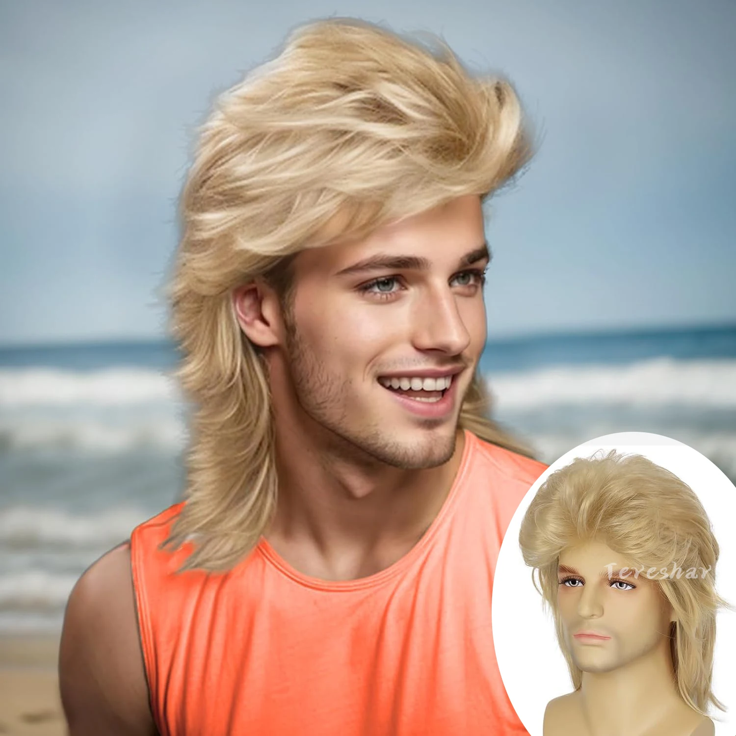 Парик мужской синтетический светлый Мюллет со смешным костюмом Джо грязи в стиле