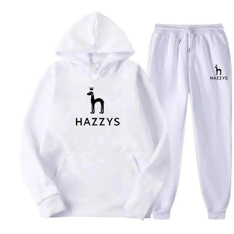 

Новинка 2023, спортивная одежда с принтом Hazzys, теплая свободная толстовка из двух предметов с капюшоном и брюки, толстовка, одежда для бега