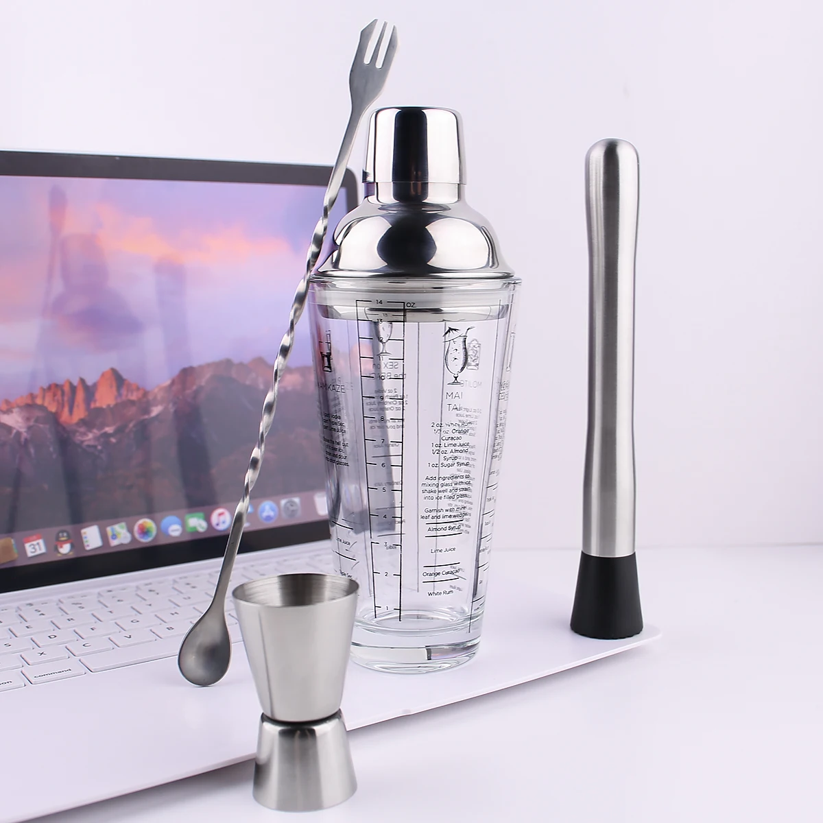 Барный Набор Шейкер Из Нержавеющей Стали Со Стеклянным Градиентом Ручной Ручные