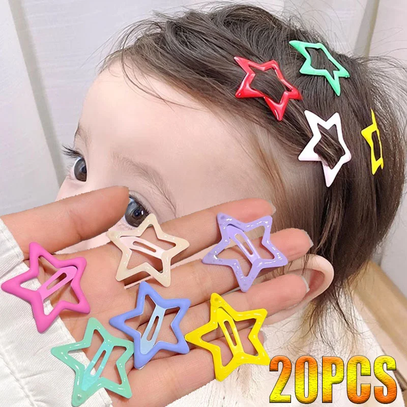 

20Pcs Color Star BB Hairclips Girls Y2K Cute Star Barrettes Women Simple Metal Snap Clip Headdress Hair Jewelry Accessories
