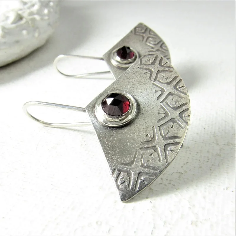 

Women's Earrings, Ruby, Bohemian, Antique Silver Plated, Zinc Alloy Metal, Fan Shape, Jewelry, Free Shipping, Gift