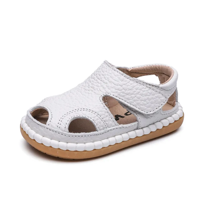 2023 New Summer Infant Shoes Genuine Leather Closed Toe First Walker Soft Sole Cut-outs Fashion Baby Girls Boys Sandals