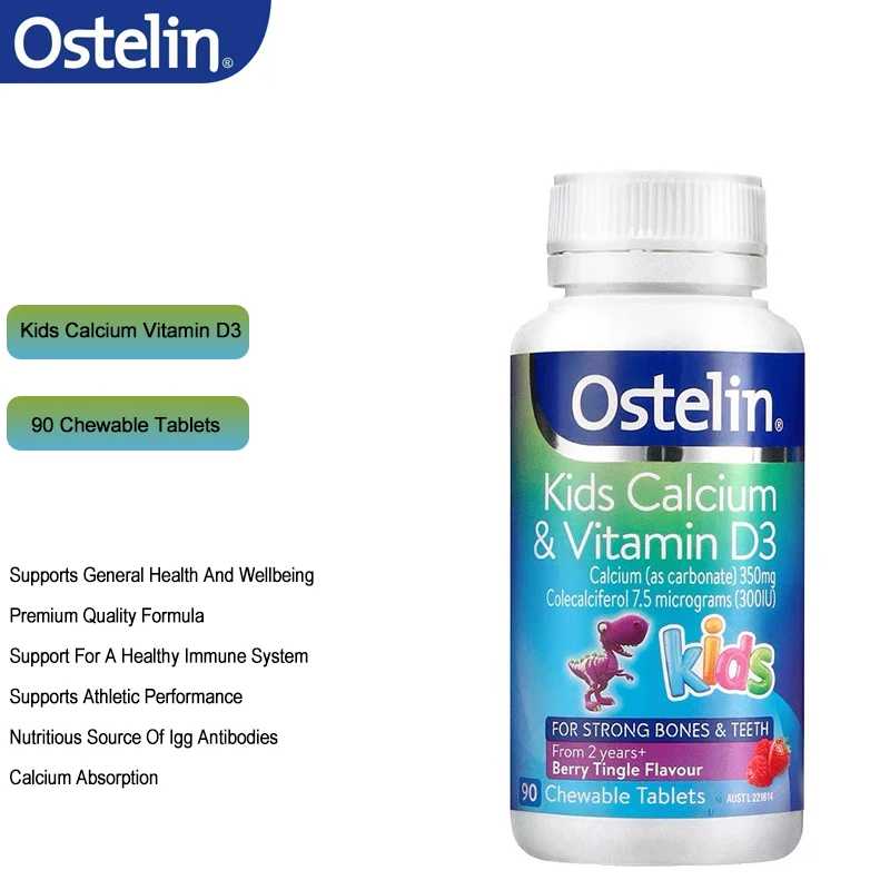 

Ostelin Kids Calcium Vitamin D3 Berry Flavour 90Tablets Health Supplements Strong Muscle Immune Function Teeth Bone Development