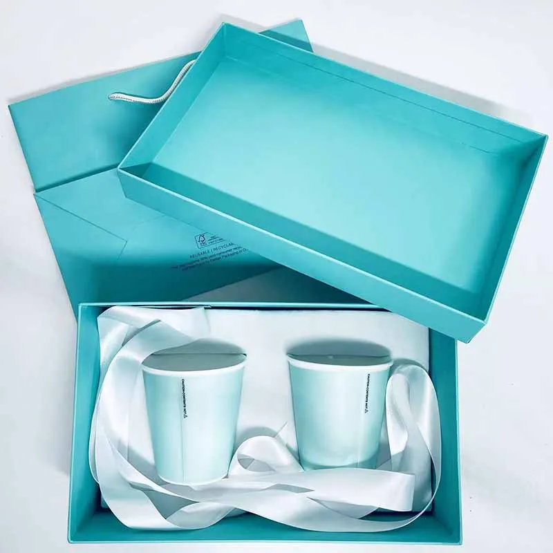 

2PCS/SET Porcelain Mugs With Box and Bag Luxury Wedding Birthday Gift Ceramic Coffee Tea Milk Water Cups For Home Family Friends