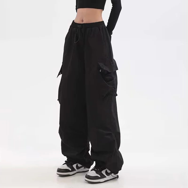 

2023 Streetwear Spring Cargo Women's Pants Oversize Pockets Elastic Waist Trousers Harajuku Wide Leg Baggy Pants For Woman