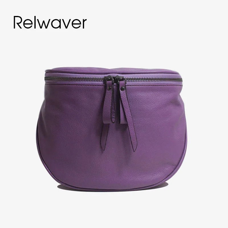 

Relwaver genuine leather cross body bags chic soft saddle bag wide woven strap casual women messenger bags top layer cowhide bag