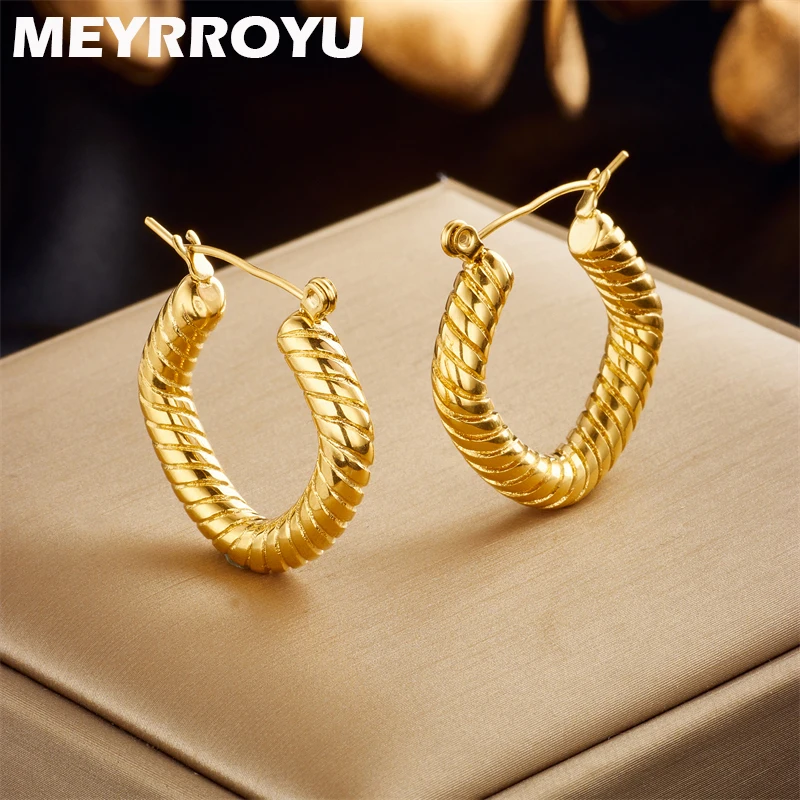 

MEYRROYU 316L Stainless Steel Rhombus Hoop Earring for Women New Arrival Accessories Temperament Jewelry Birthday Gifts Brincos