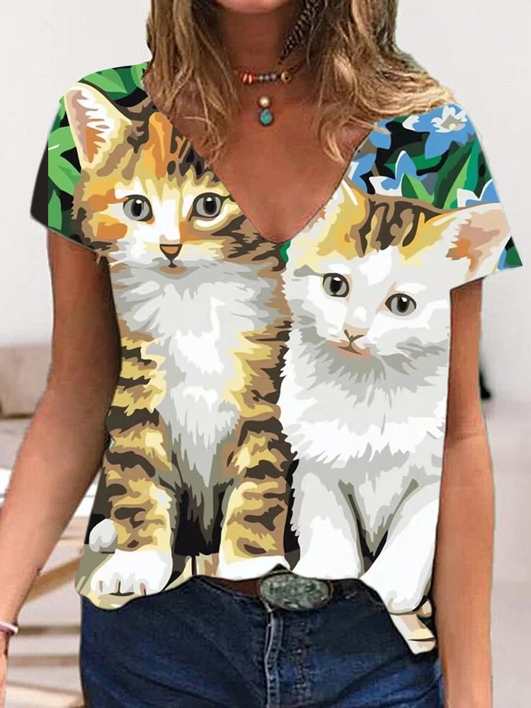 

2022 Women's T-Shirt V Neck Harajuku Women's Boutique Plus Size 3D Print Transparent Pattern Fashion Trend T Shirt Original