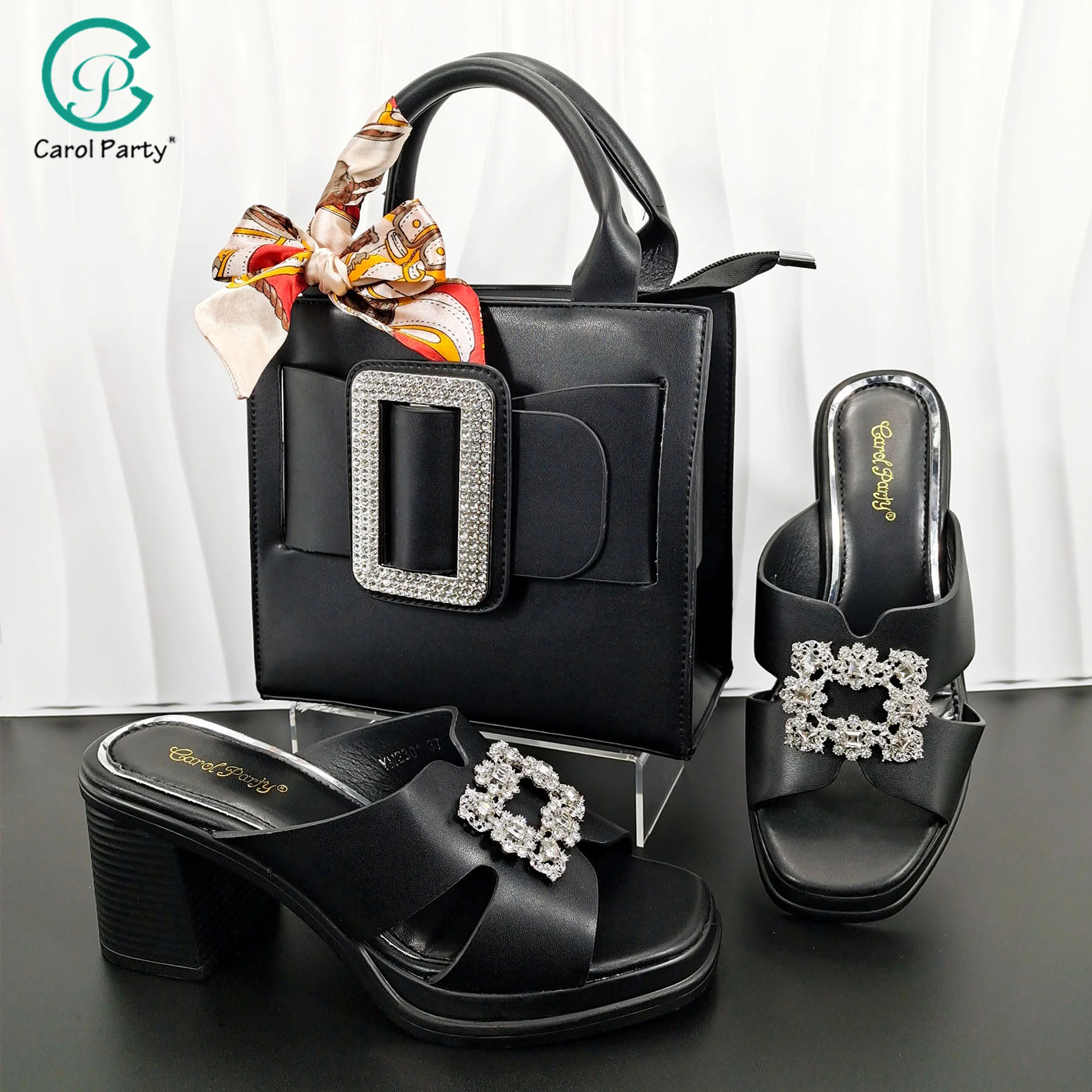 Африканские женские модные черные сандалии с квадратной сумкой-клатчем