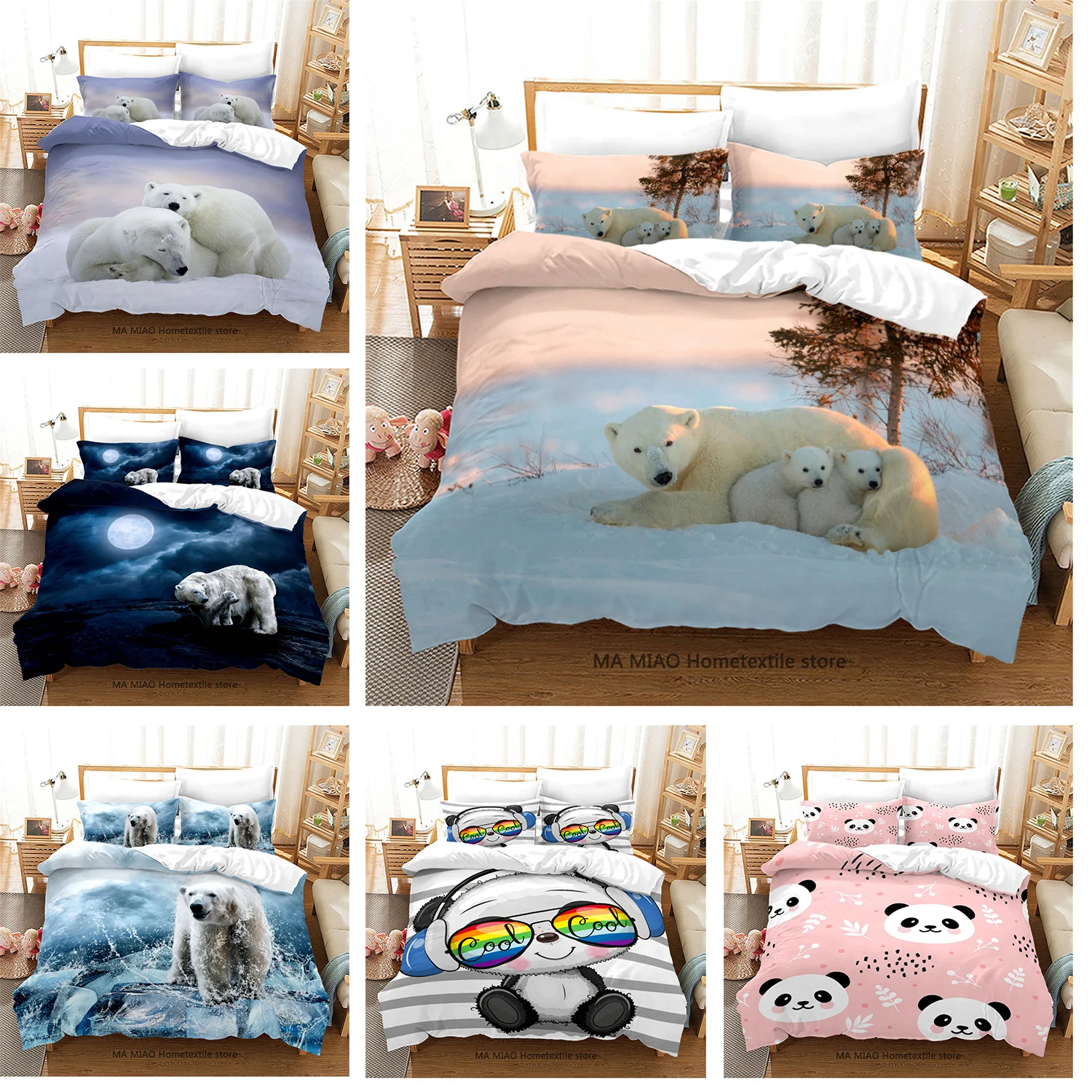 

2/3Pcs Polar Bear Printed Duvet Cover and Pillowcase Bedding Sets EU/US/AU/UK Single Twin Full Queen King Size Home Textile