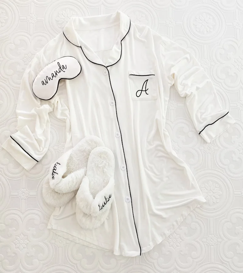 Personalized Bridesmaid Button Down Shirts Bridesmaid Sleep Shirts Bridesmaid Pajamas Monogram Bridesmaid Shirts Wedding Outfit