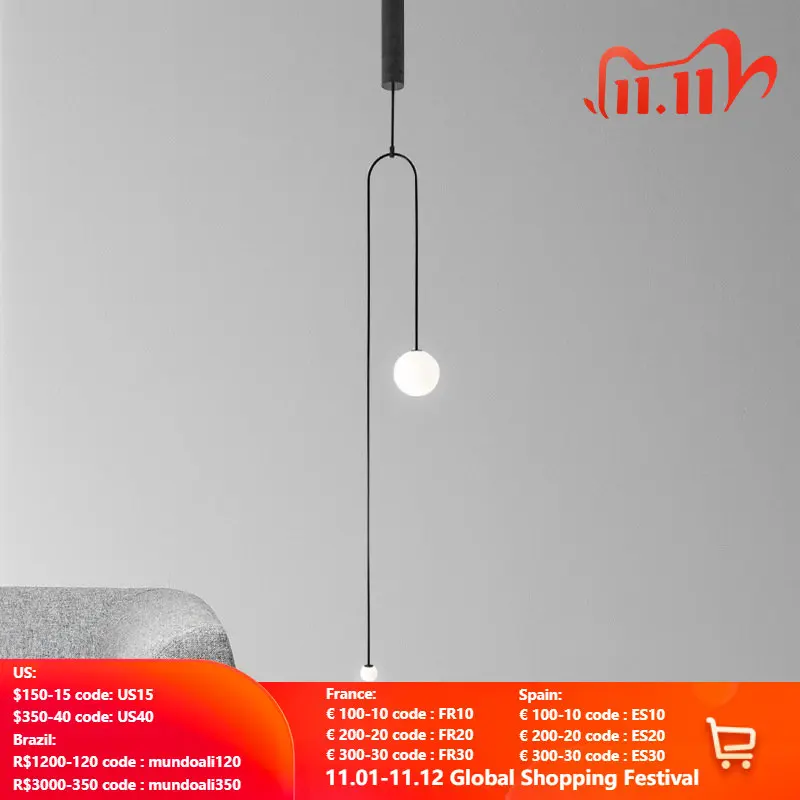 

Nordic Minimalist Pendant Light Metal LED Modern Creative Interior Lighting Bedroom Living Room Bedside Restaurant Hotel Lamps
