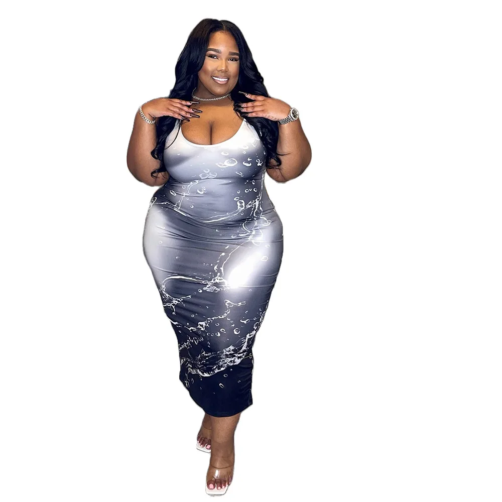 

African Tank Dress Women Sleeveless Mid Calf Length Robe Summer New Fashion Print Sexy Big Size Long African Dress Vestidos 2023