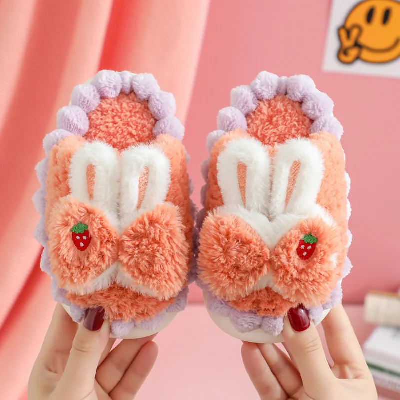 Зимние Теплые Детские Плюшевые Тапочки С Рисунком Принцессы Бантом Унисекс