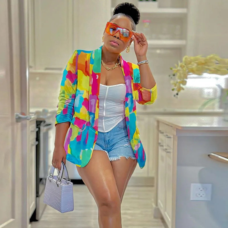 Znaiml Elegant Blazers Ladies Outerwear Stylish Sexy Tops Streetwear Tie Dye Print Blazer Coat for Women Jacket Casaco Feminino